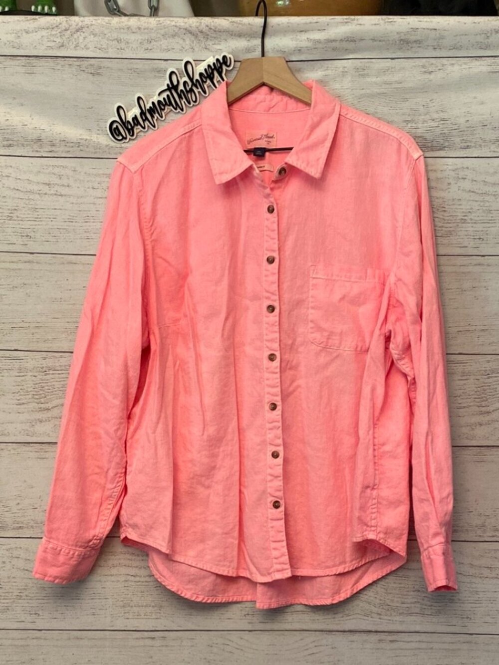 Universal Thread Hot Pink Dyed Button Down Relaxed Fit Blouse Top Plus XXL